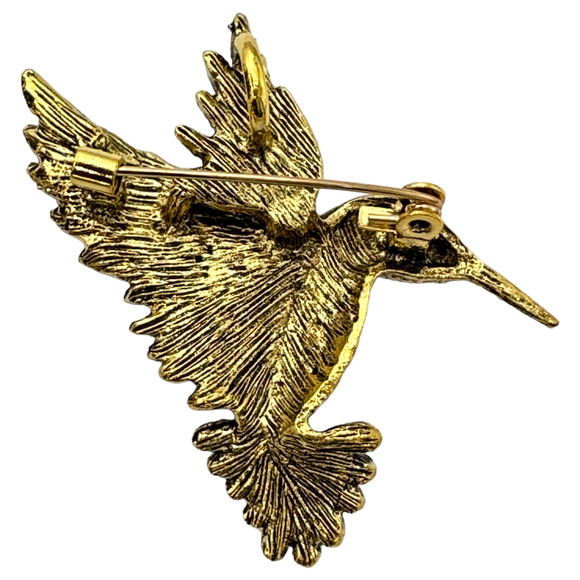 Colorful Hummingbird Brooch Pin, Rhinestone Crystals, Pendant Hook, Gift Bag - Picture 3 of 3